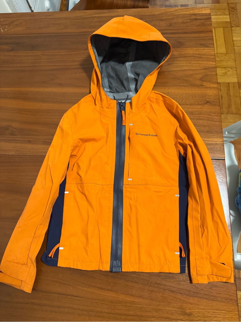 Vineyard Vines Orange Hooded Kids Raincoat with Navy Trim